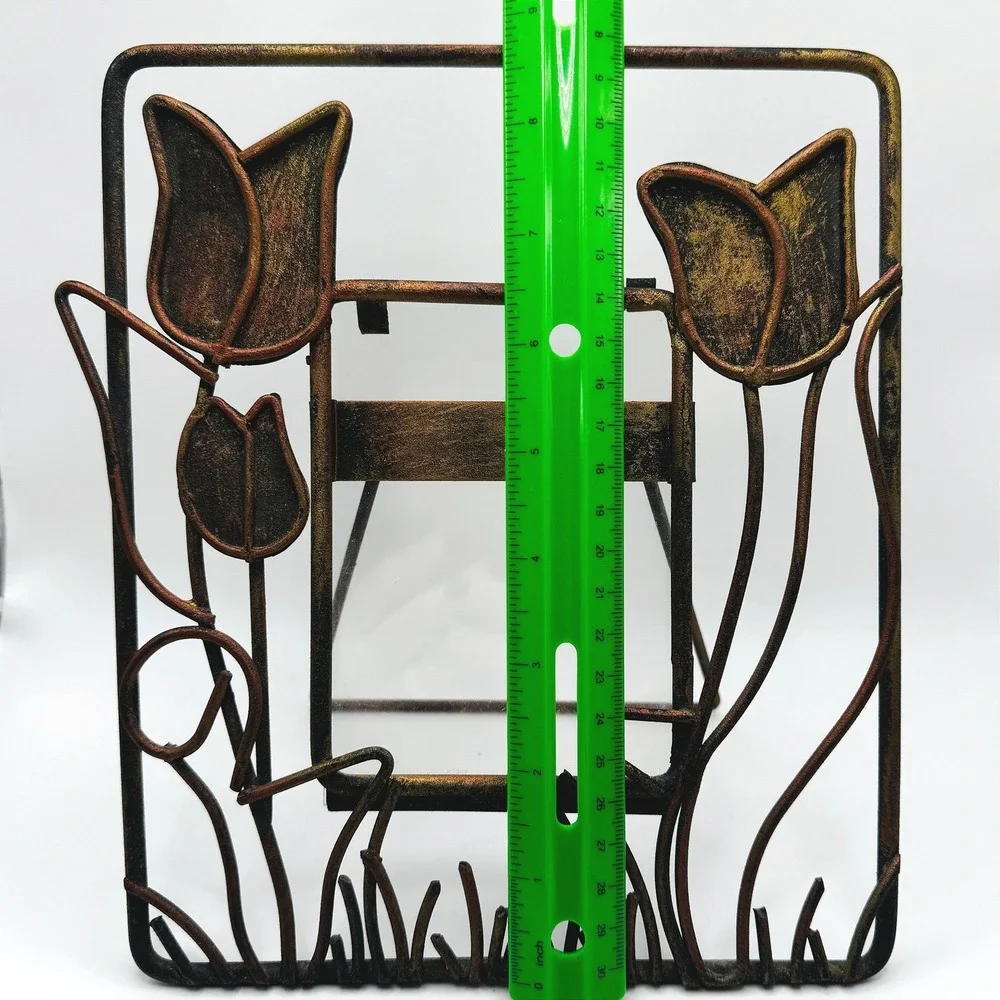 Metal Tulip Picture Frame Floral Tulip Rustic Folk Art Tabletop Photo Holder